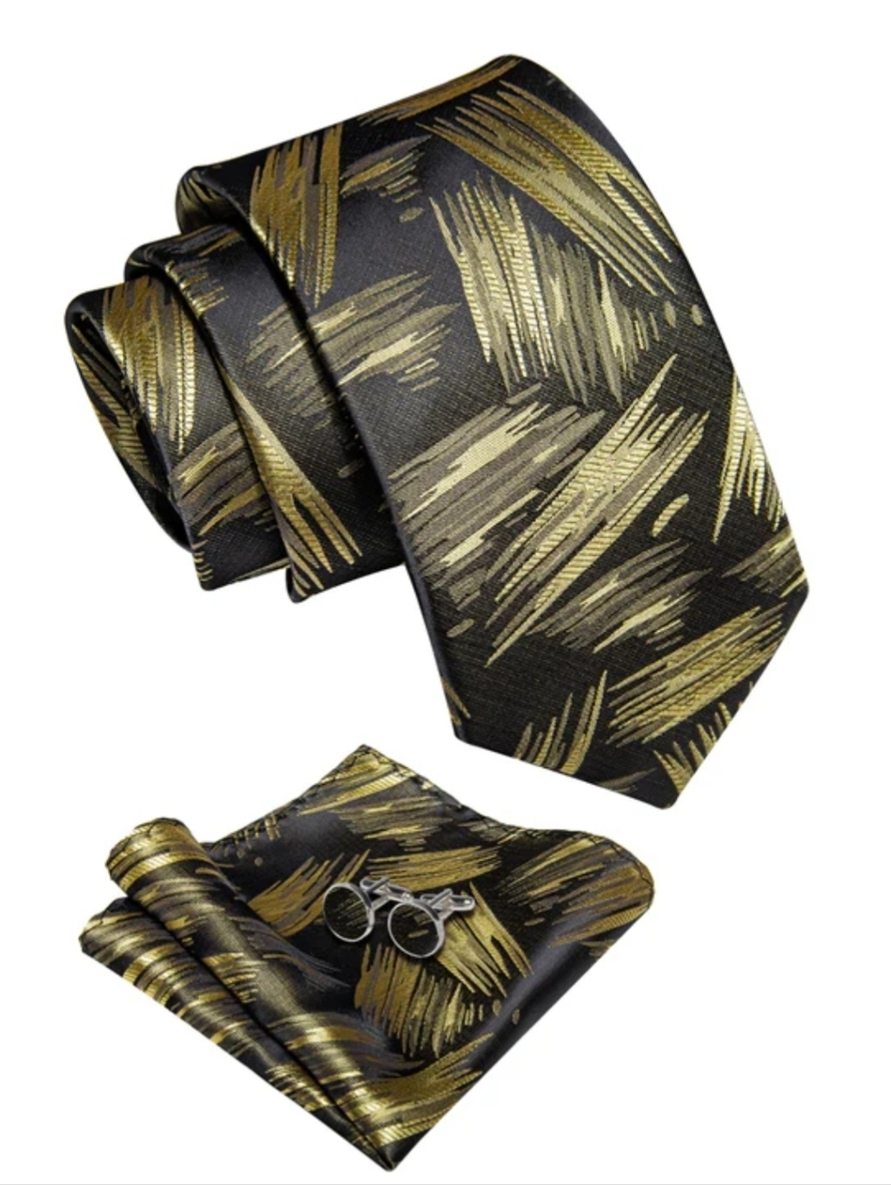 Men’s Brush Stroke Tie Set w/ Pocket Square & Cufflinks